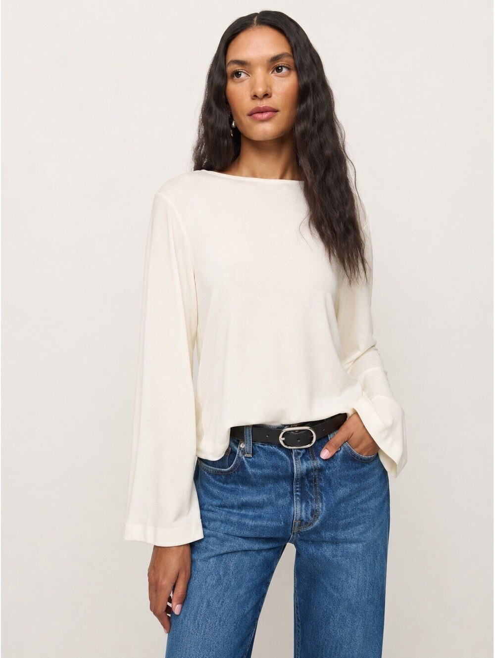 Reformation Eternity Knit Long Sleeve Cream Off White Size M Long Sleeve Basic